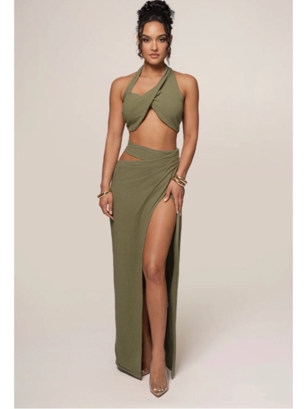 JLuxLabel New Age Maxi Skirt in Olive Green Size X-Large Resortwear